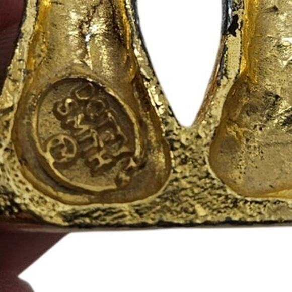 Vintage 90s Dotty Smith Brown Snakeskin Embossed Leather Brass Buckle Glam - Picture 2 of 3